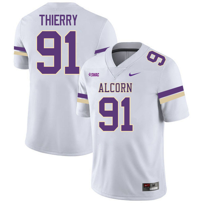 Alcorn State Braves #91 John Thierry College Football Jerseys,Uniforms Stitched-White